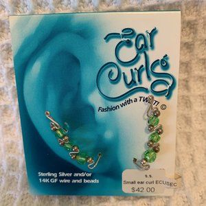 Ear Curls! Sterling Silver and Green Crystals